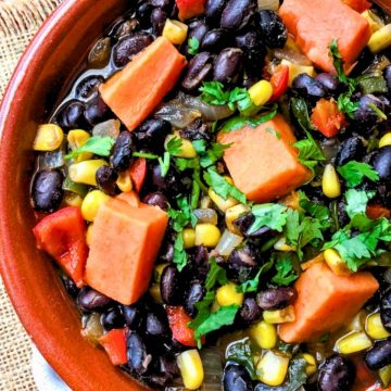 Black Bean Soup with Sweet Potatoes in a bowl
