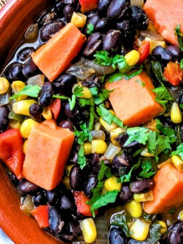 Black Bean Soup with Sweet Potatoes in a bowl