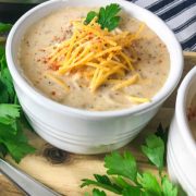 Instant Pot Cheeseburger Soup in a white bowl