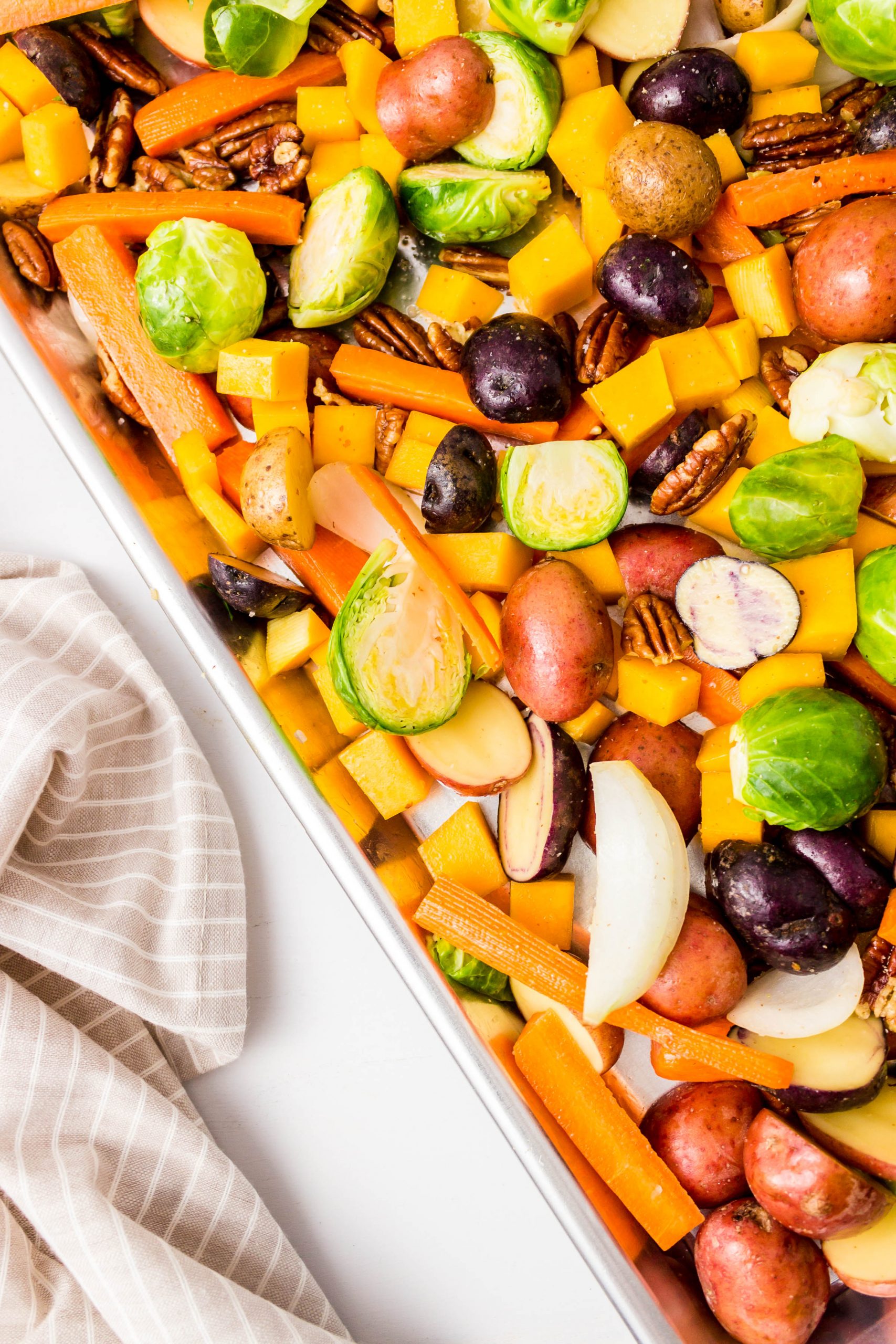 roasted root vegetables on a sheet pan