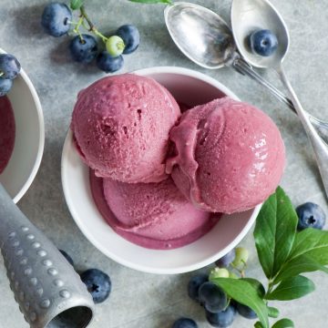 Berry ice cream in a white bowl