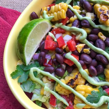 Mexican chopped salad in a yellow bowl