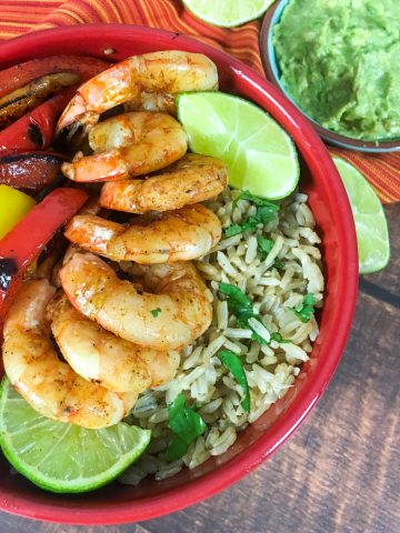 shrimp fajita in a red bowl