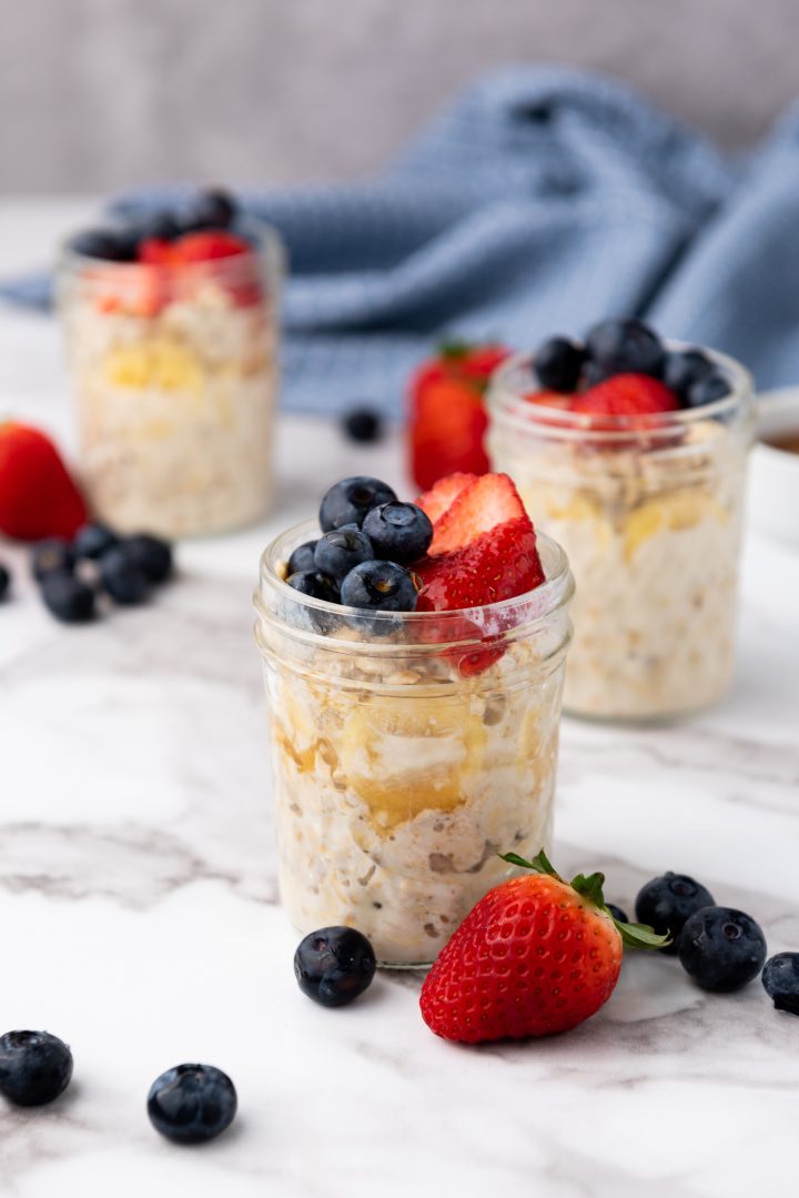 overnight oats with fruit in jars