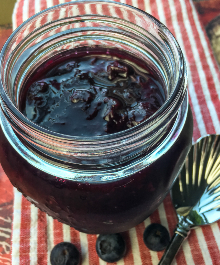 blueberry compote in a glass jar