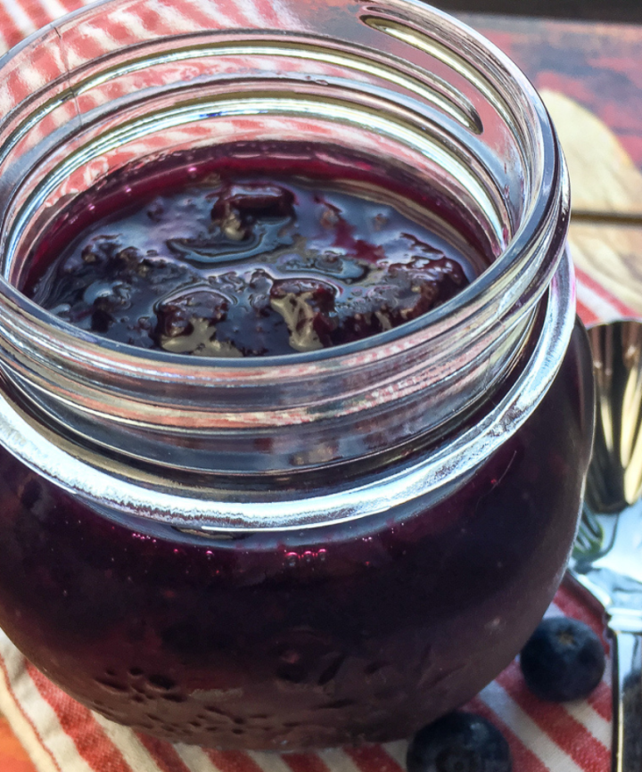 homemade blueberry compote in a glass jar