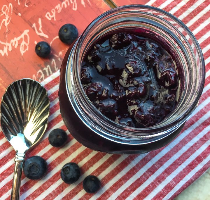 homemade blueberry compote in a glass jar