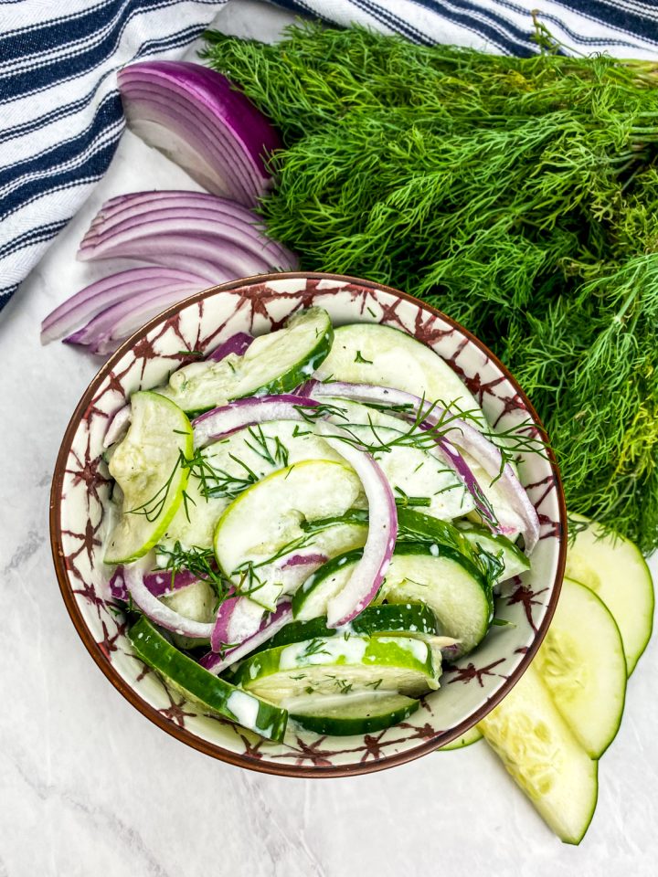 pretty bowl of cucumber salad