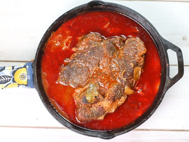 beef in the skillet with sauce
