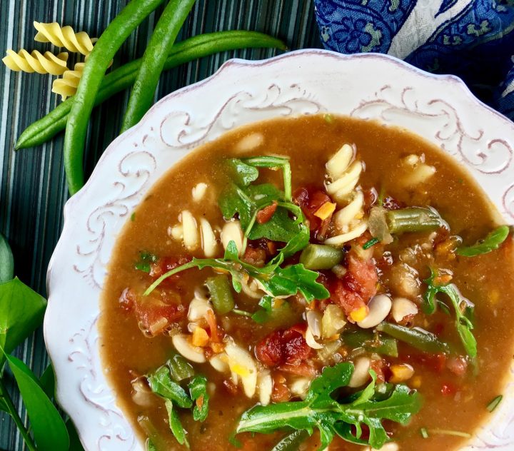 weight watchers minestrone soup in a white bowl
