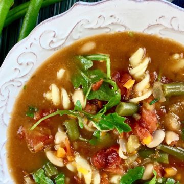 weight watcher minestrone soup in a white bowl