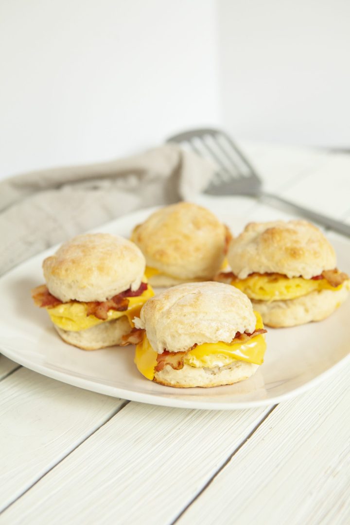 bacon egg and cheese on 2 Ingredient Dough Rolls on a baking sheet