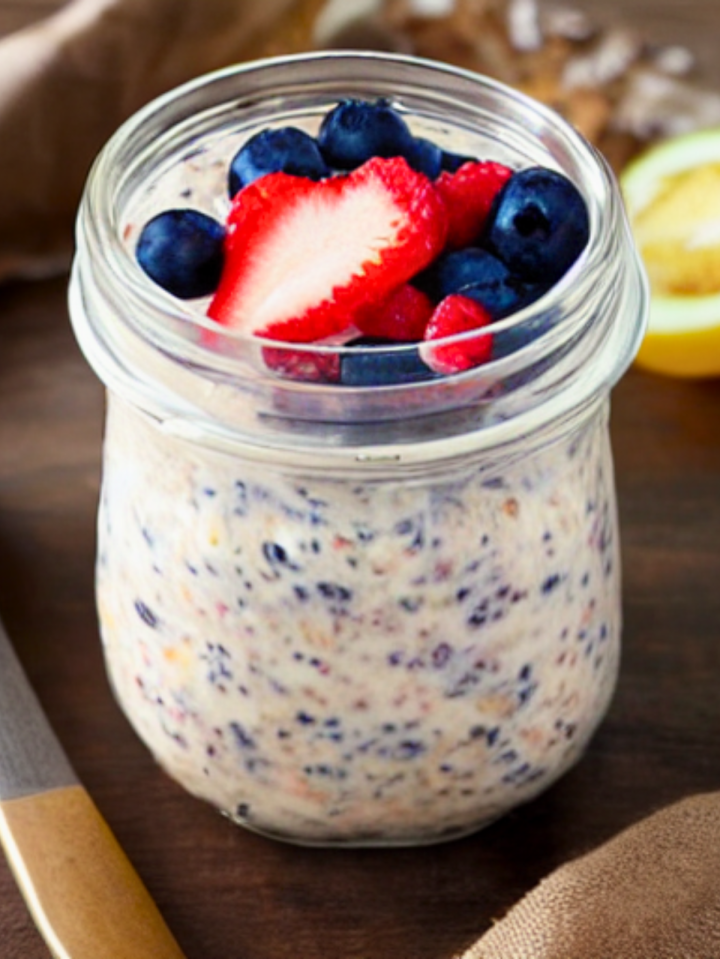 WW overnight oats with strawberries and blueberries