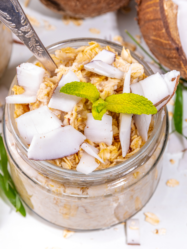 overnight oats with coconut on top