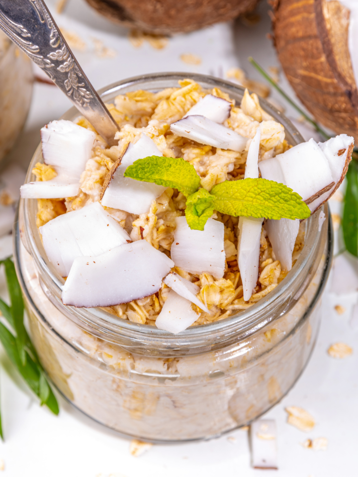 overnight oats with coconut on top