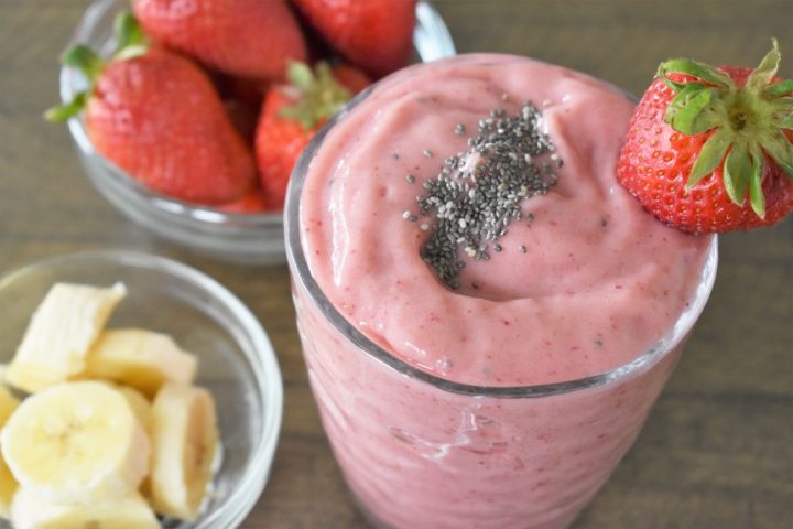 Strawberry Mango Smoothie in a glass.