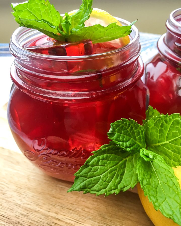 passion tea lemonade with a mint sprig