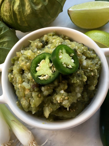 fresh garden salsa in a white bowl