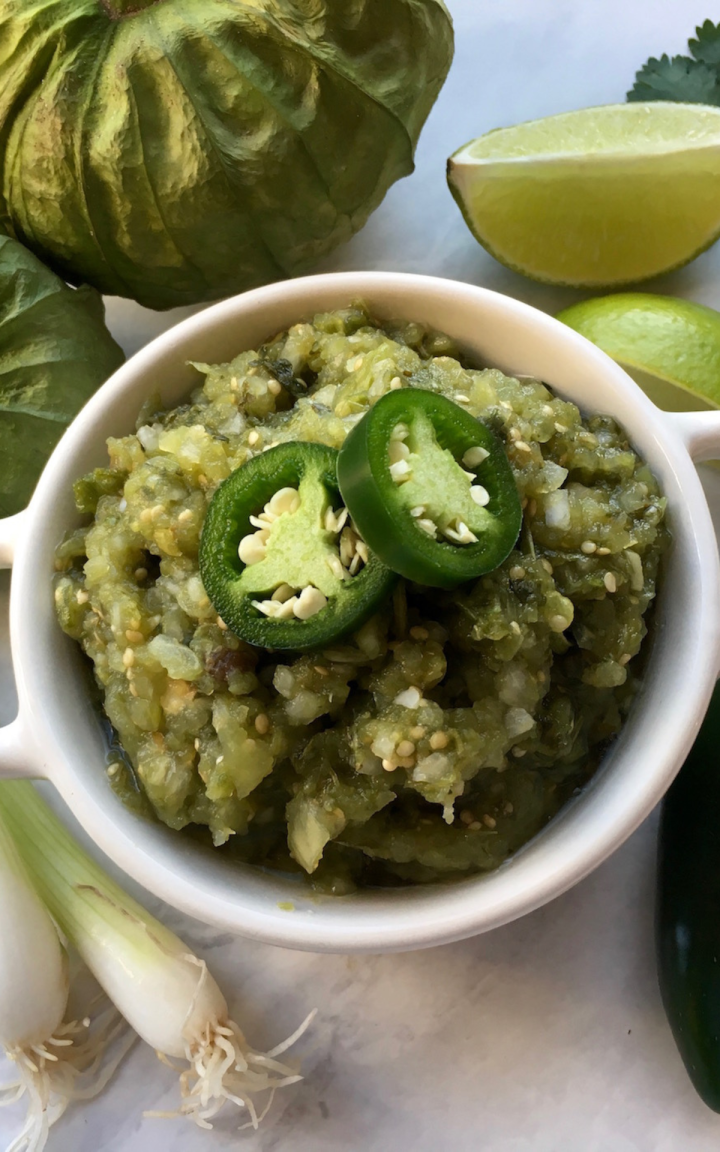 fresh garden salsa in a white bowl