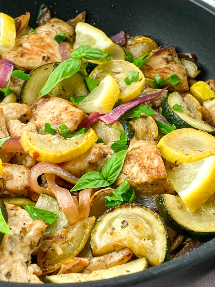 One Pan Lemon Chicken with Summer Squash