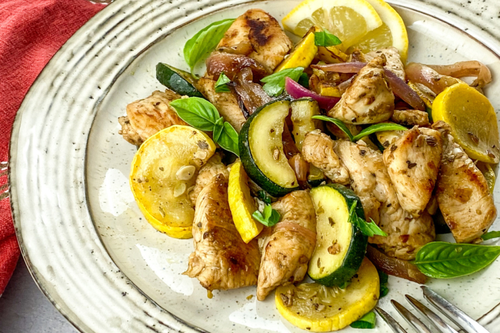 One Pan Lemon Chicken with Summer Squash