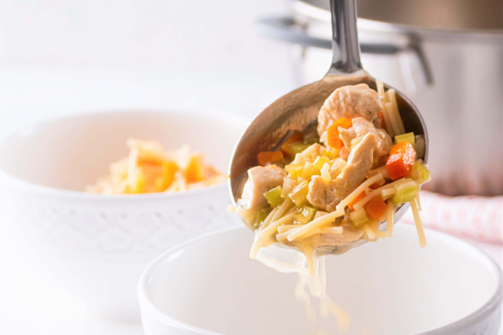 San Marino Chicken Fideo Soup in a white bowl