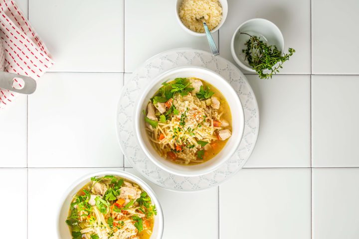 San Marino Chicken Fideo Soup in a white bowl