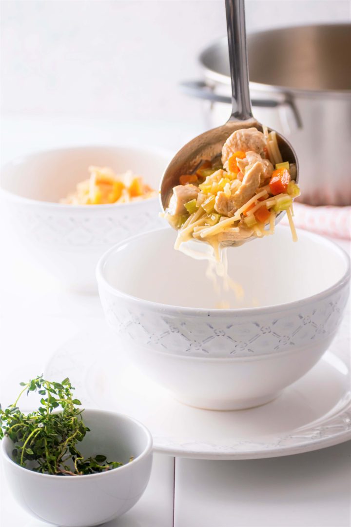 San Marino Chicken Fideo Soup in a white bowl
