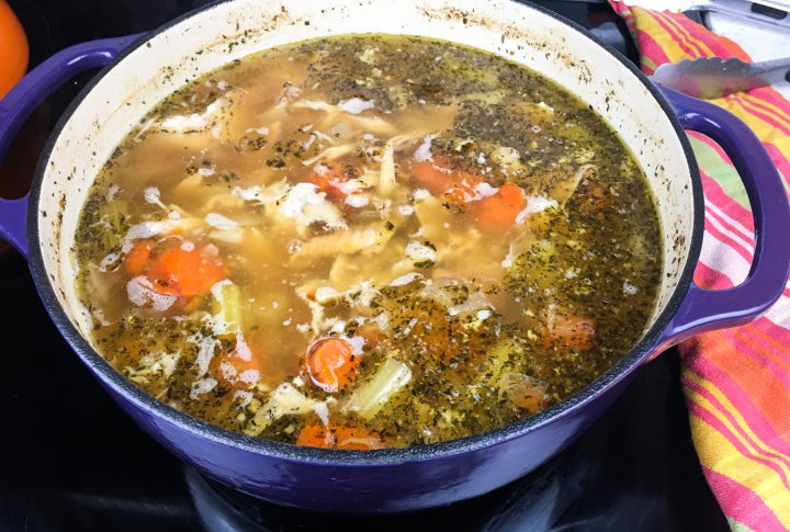 chicken broth in a pot