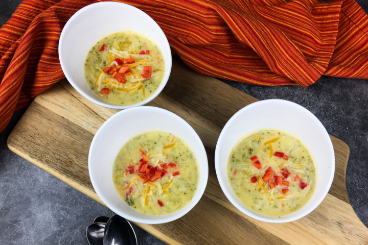 Instant Pot Broccoli Cheese Soup in a white bowl